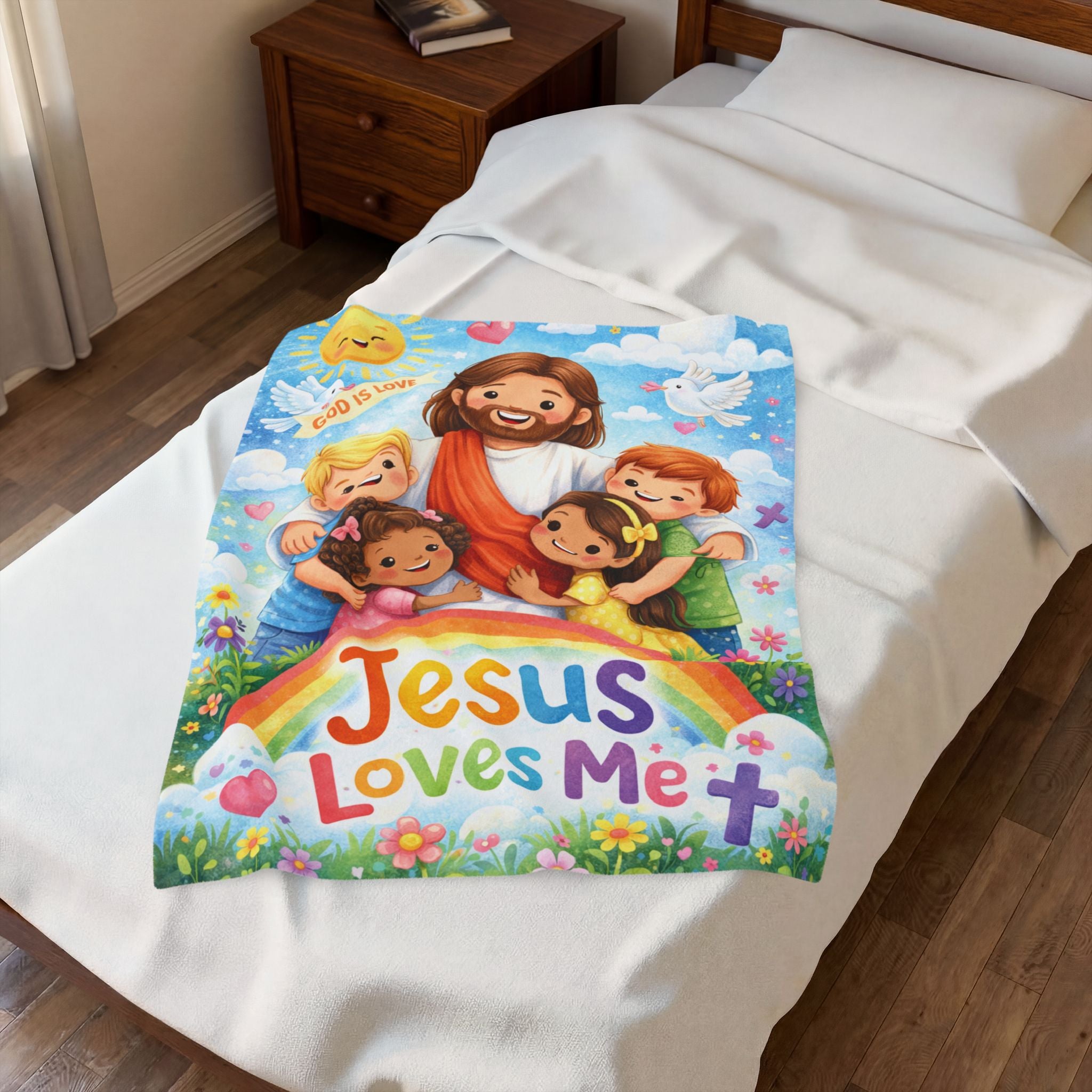 Kids' Jesus Loves Me Velveteen Plush Blanket – Christian Nursery Gift