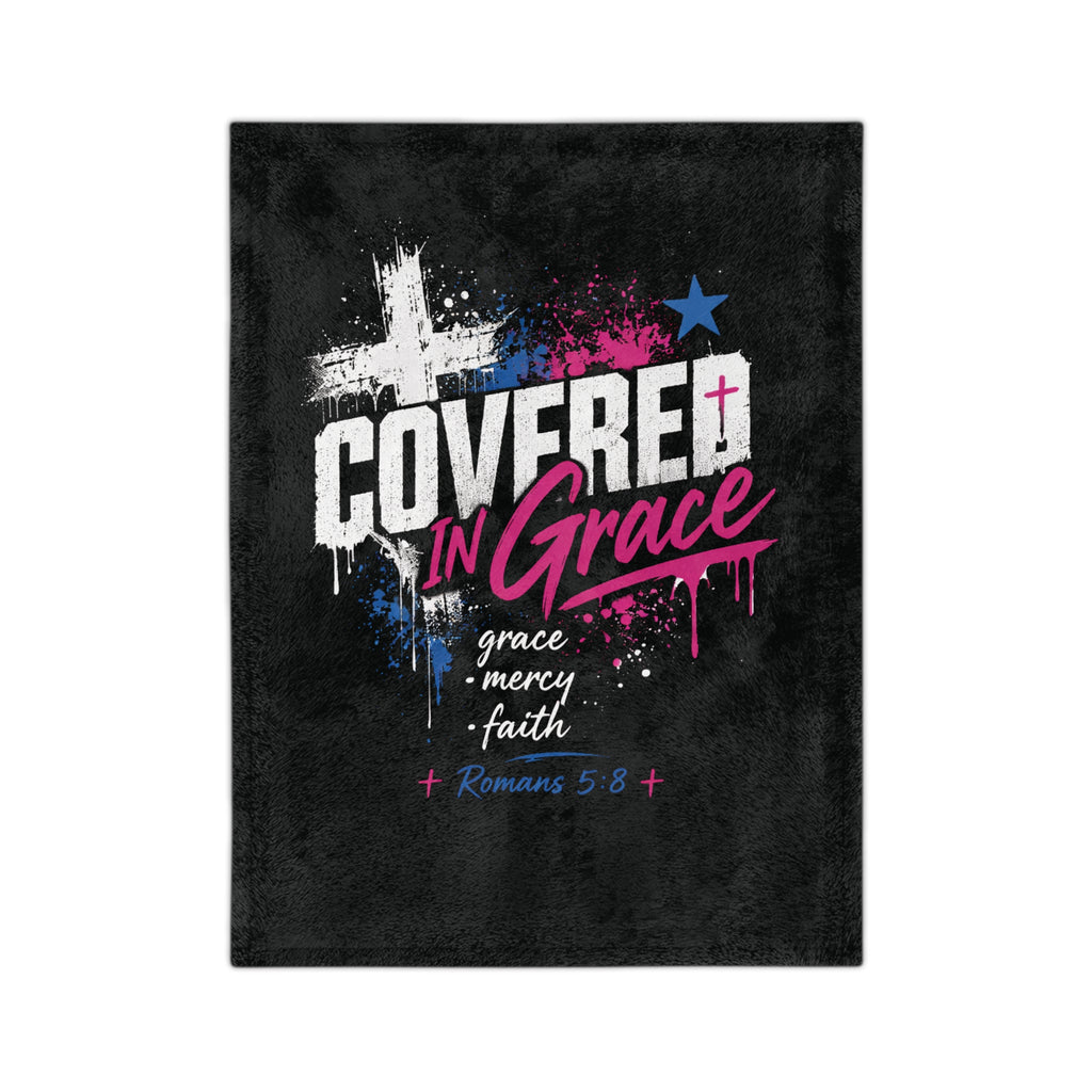 Covered in Grace Microfiber Blanket — Christian Faith Throw (Romans 5:8)