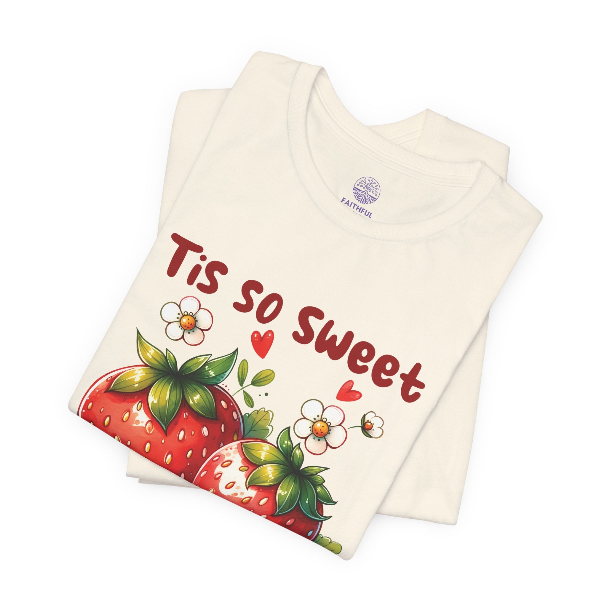 Christian Strawberry Tee — "Tis So Sweet to Trust in Jesus" Short Sleeve Shirt