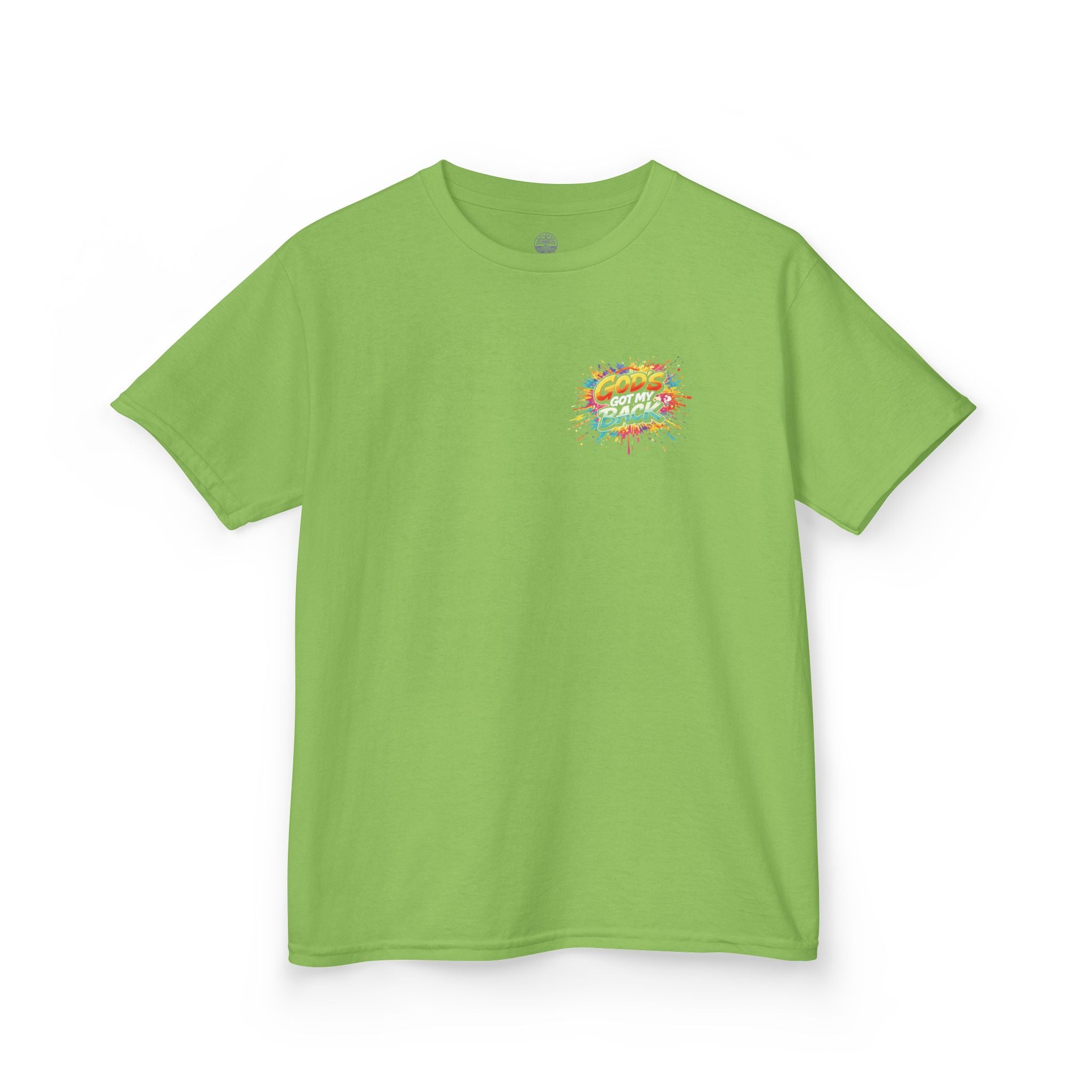 Kids Tee — "God's Got My Back" Colorful Skateboard Faith Shirt