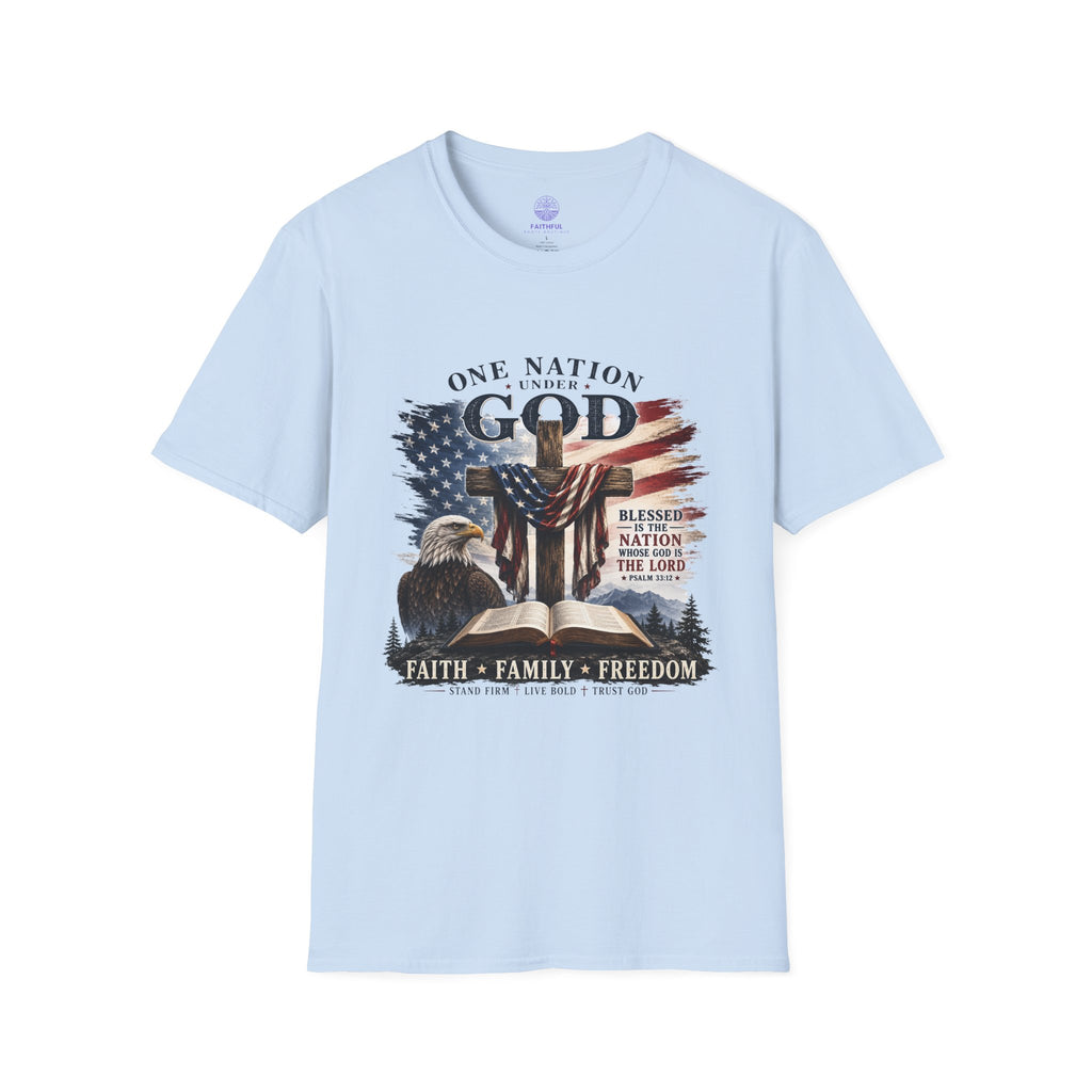 One Nation Under God T-Shirt — Patriotic American Flag Cross Design