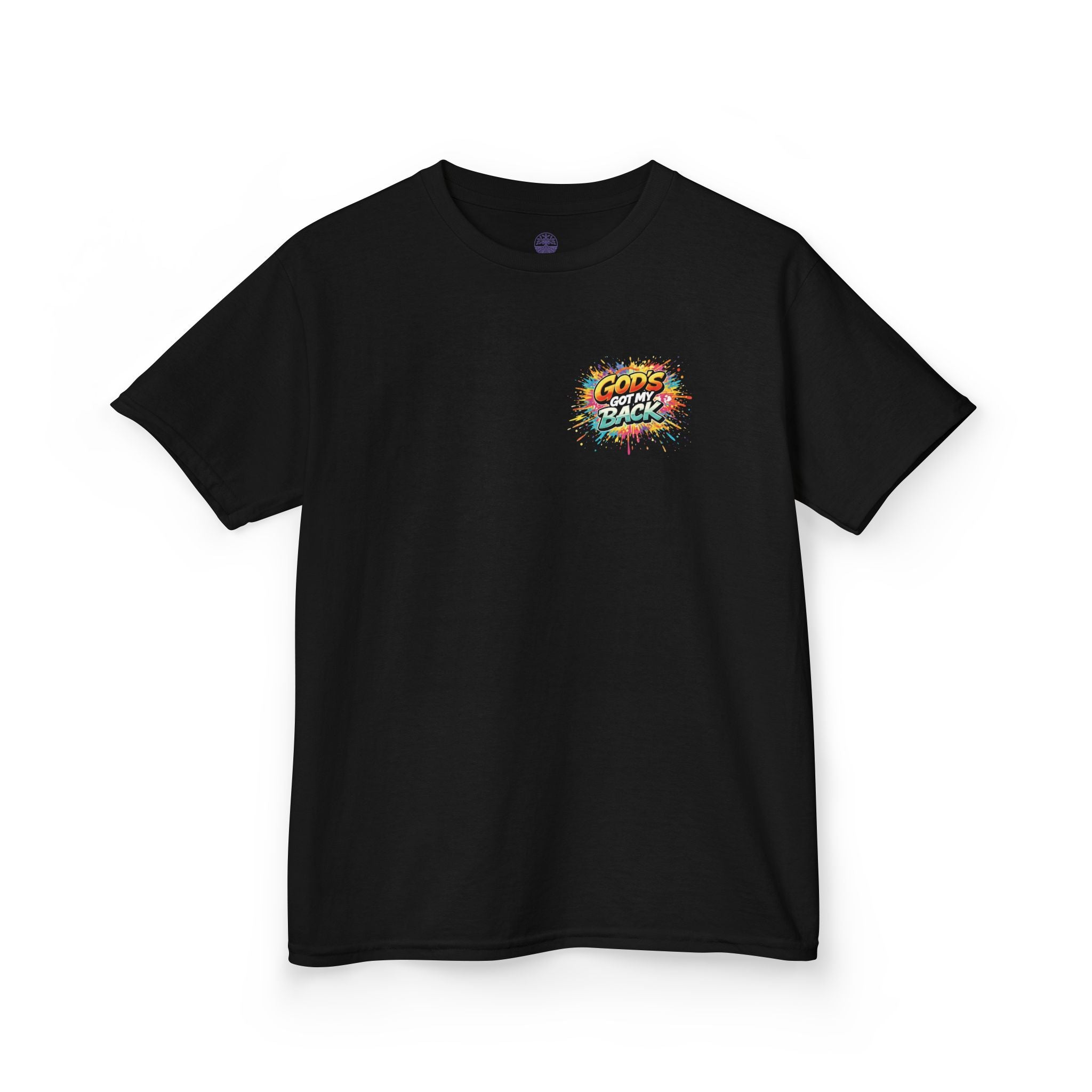 Kids Tee — "God's Got My Back" Colorful Skateboard Faith Shirt