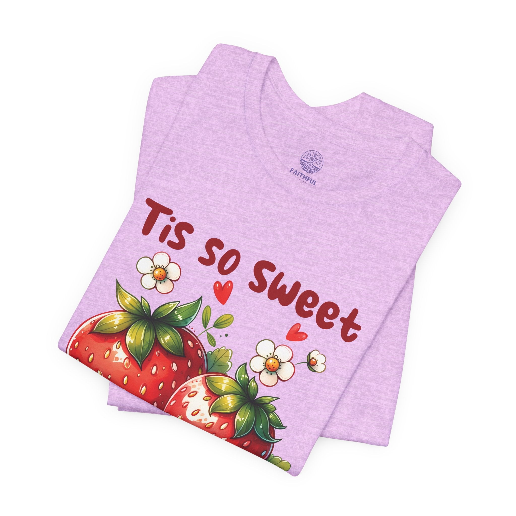 Christian Strawberry Tee — "Tis So Sweet to Trust in Jesus" Short Sleeve Shirt