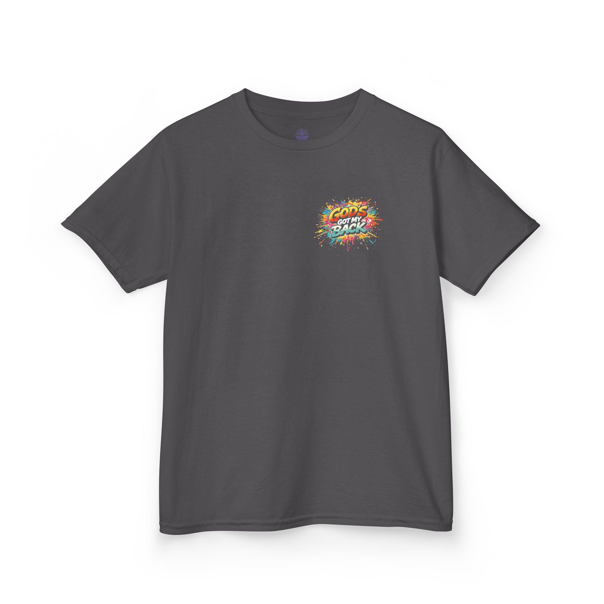 Kids Tee — "God's Got My Back" Colorful Skateboard Faith Shirt
