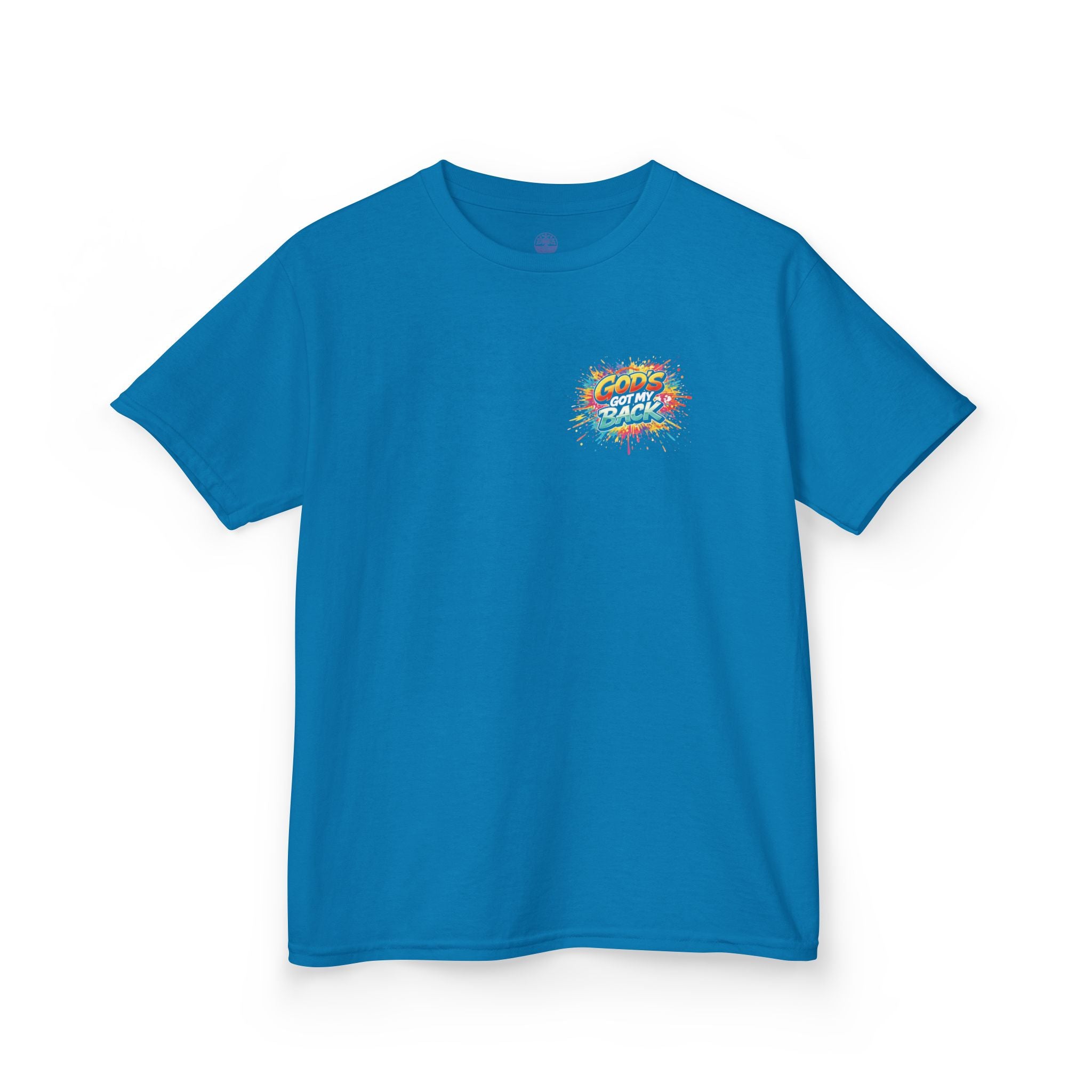Kids Tee — "God's Got My Back" Colorful Skateboard Faith Shirt