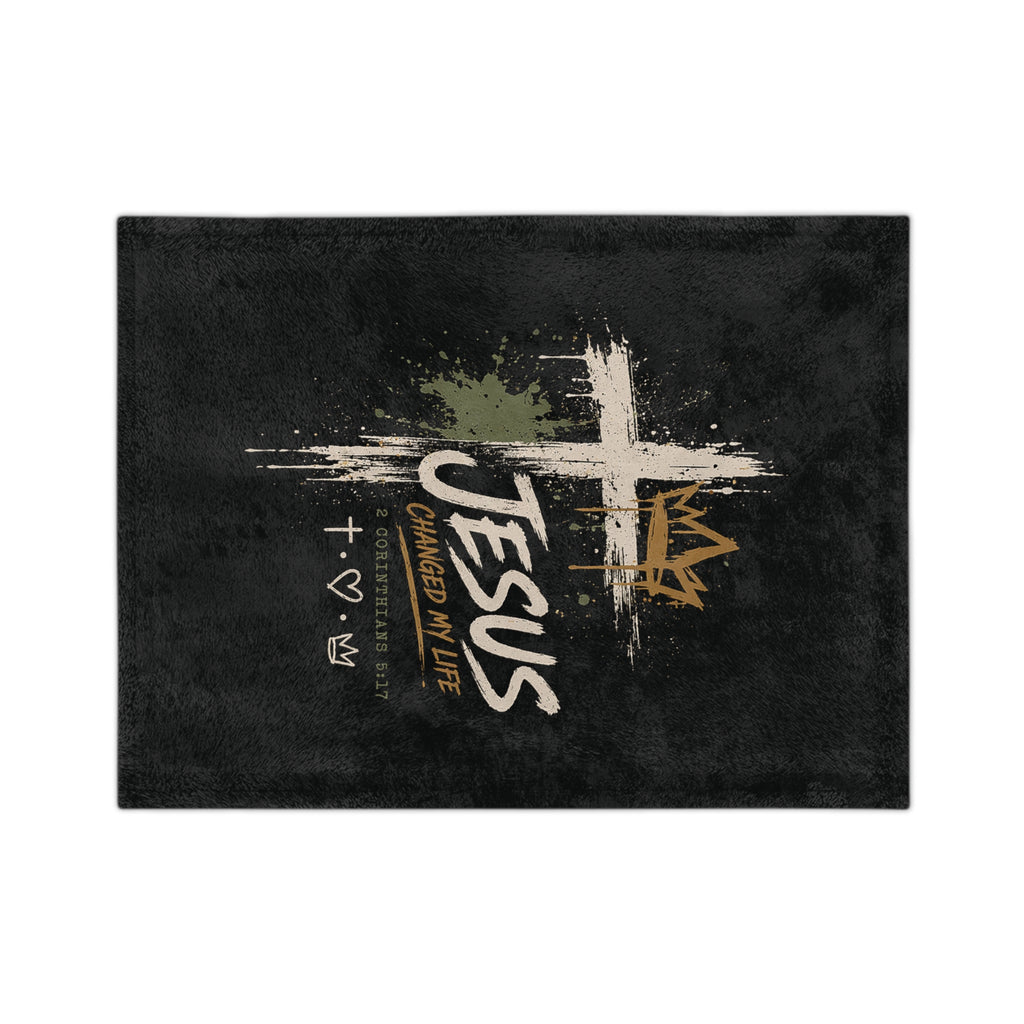 Christian Throw Blanket - "Jesus Changed My Life" Velveteen Microfiber Cozy Blanket