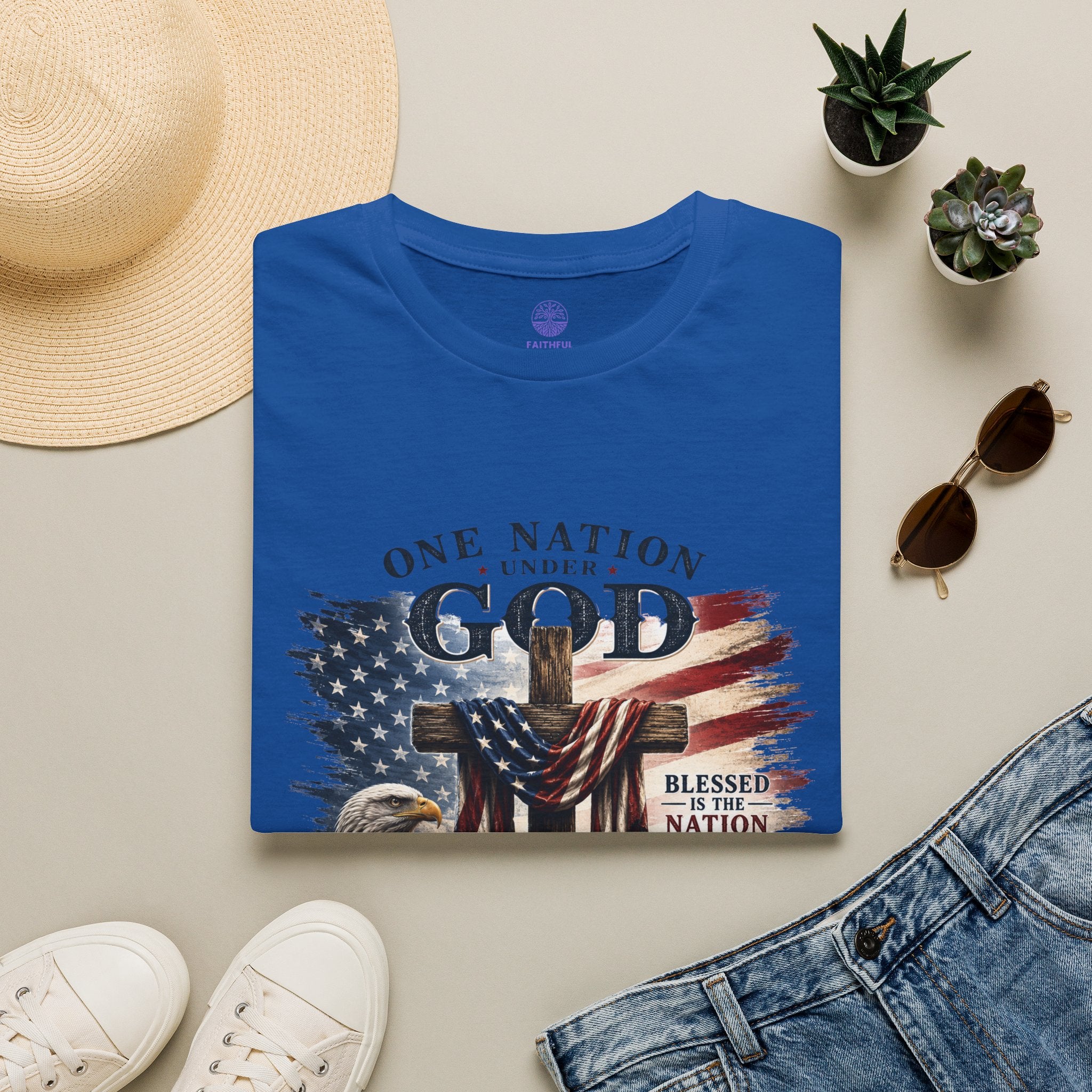 One Nation Under God T-Shirt — Patriotic American Flag Cross Design