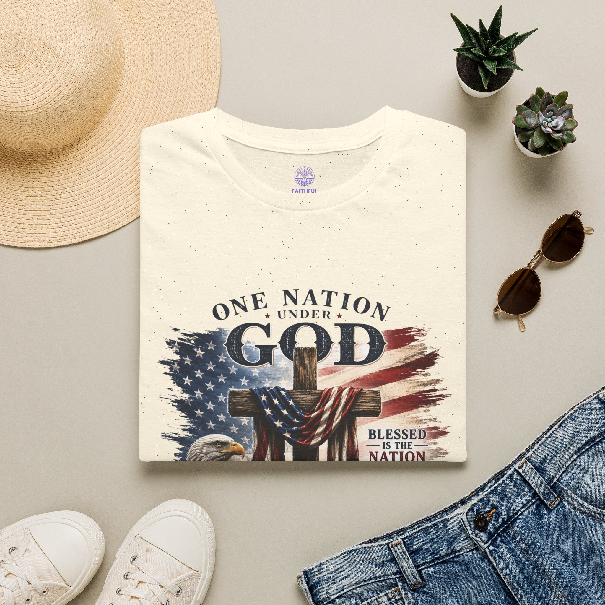One Nation Under God T-Shirt — Patriotic American Flag Cross Design