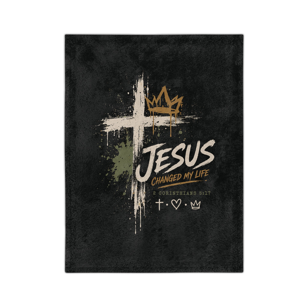 Christian Throw Blanket - "Jesus Changed My Life" Velveteen Microfiber Cozy Blanket