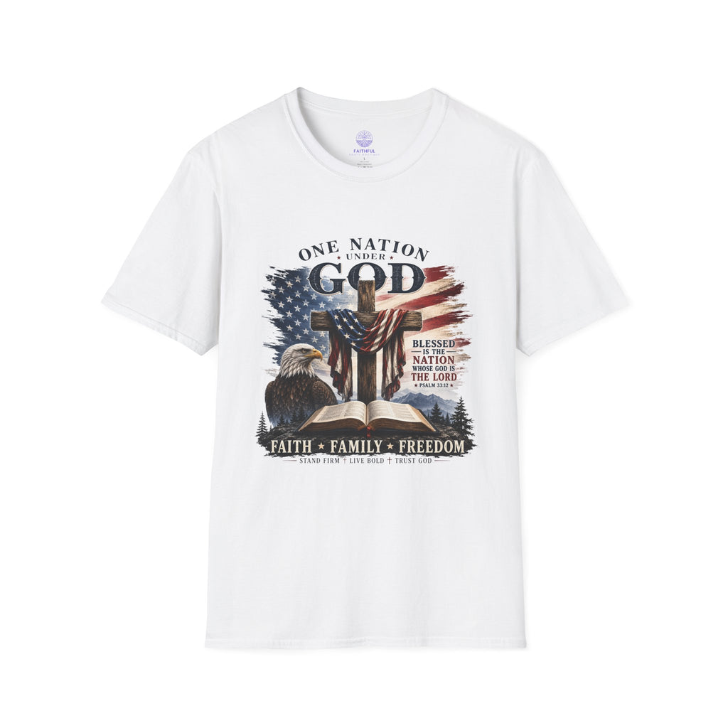One Nation Under God T-Shirt — Patriotic American Flag Cross Design