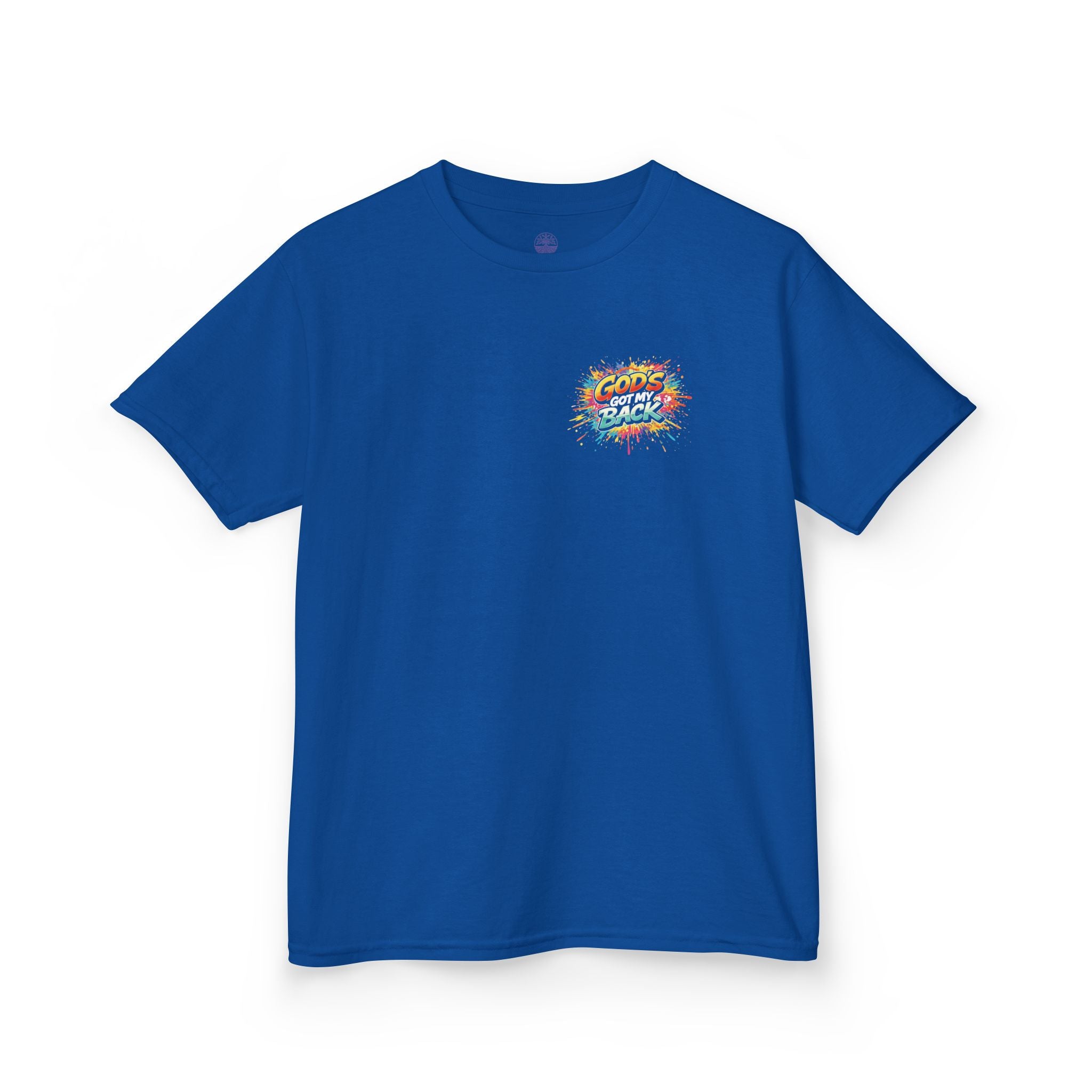 Kids Tee — "God's Got My Back" Colorful Skateboard Faith Shirt