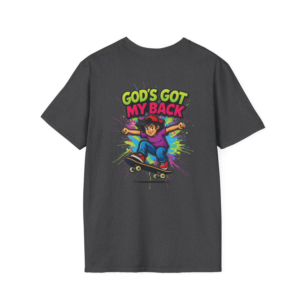 Christian Skateboard T-Shirt — "God's Got My Back" Youth Skate Tee