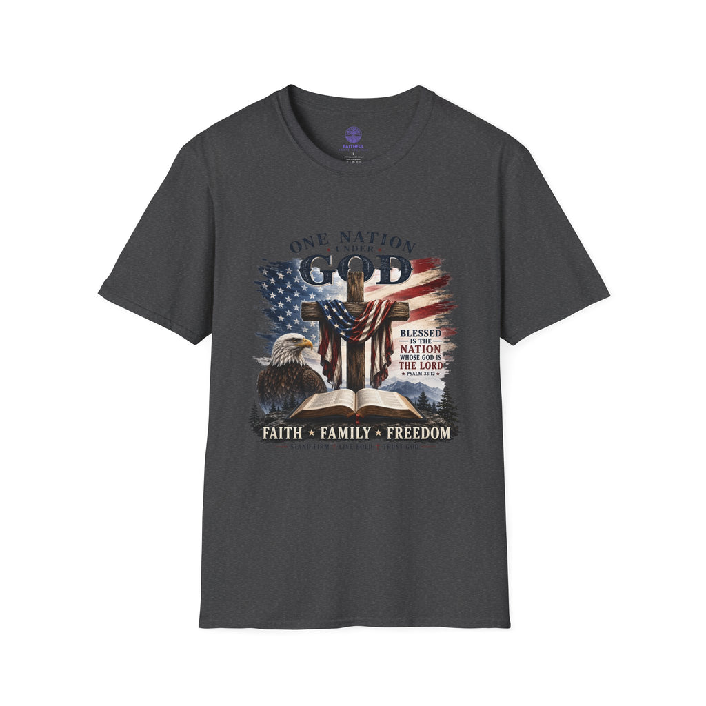 One Nation Under God T-Shirt — Patriotic American Flag Cross Design