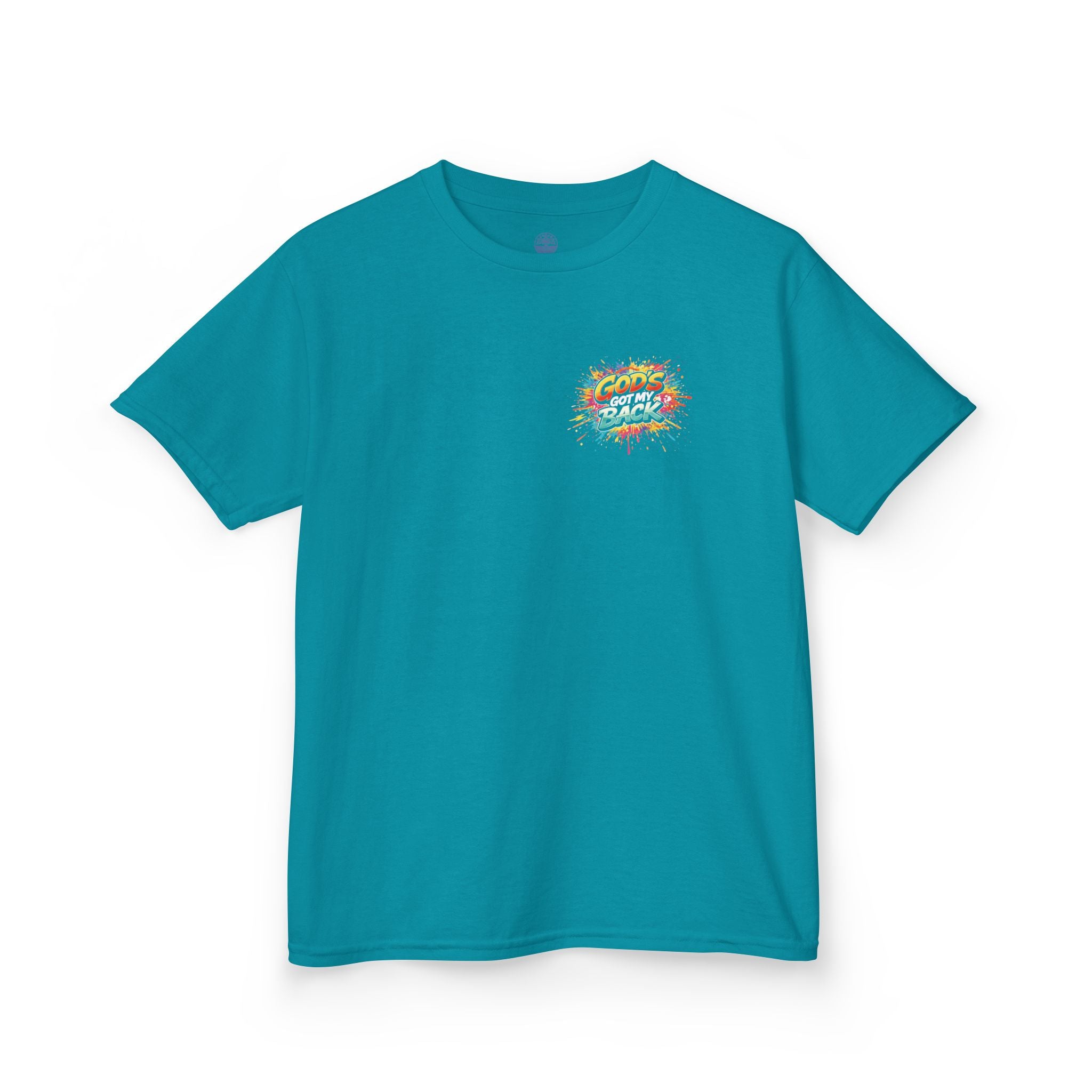 Kids Tee — "God's Got My Back" Colorful Skateboard Faith Shirt