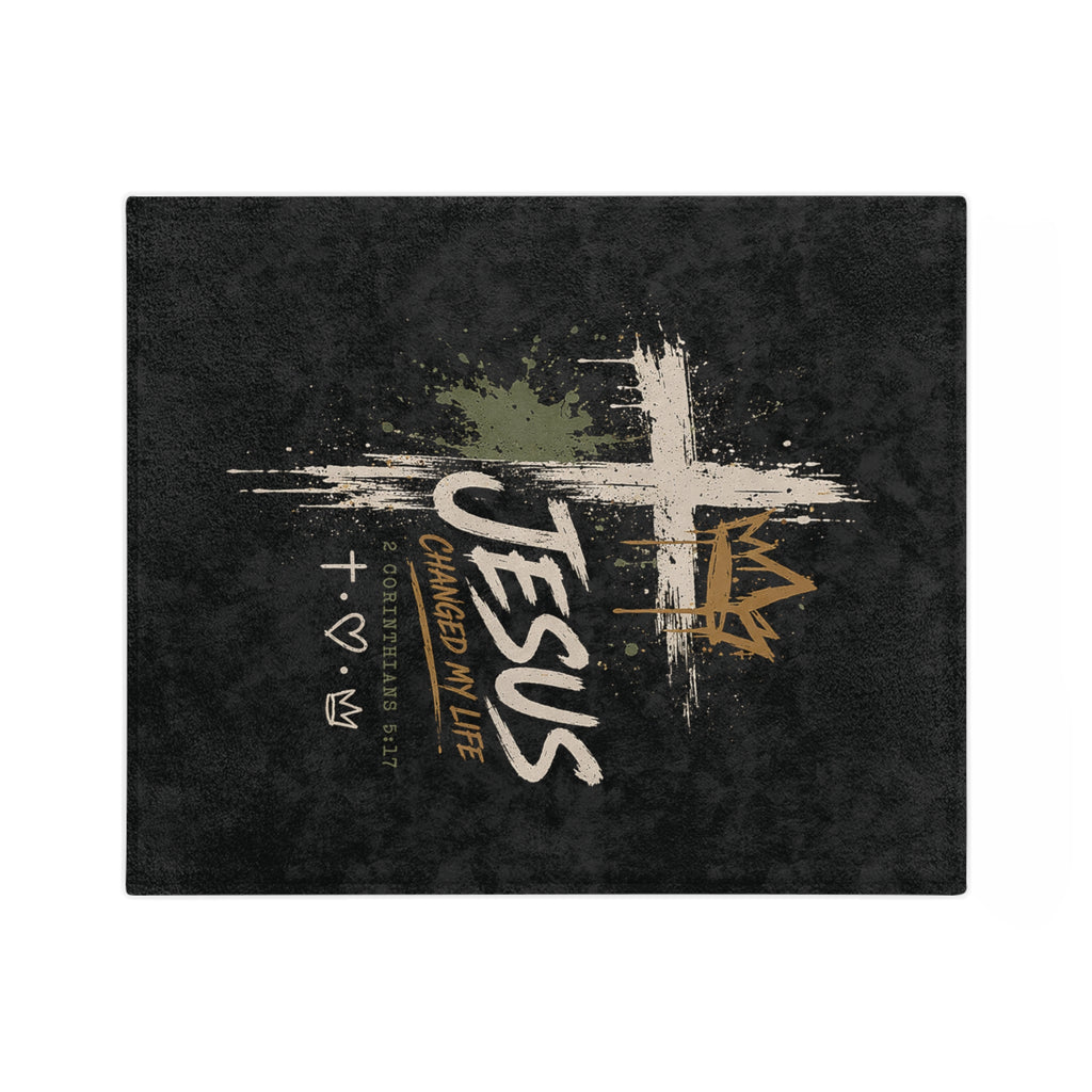 Christian Throw Blanket - "Jesus Changed My Life" Velveteen Microfiber Cozy Blanket