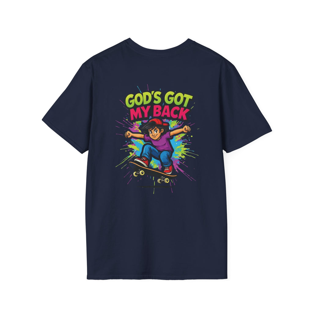 Christian Skateboard T-Shirt — "God's Got My Back" Youth Skate Tee