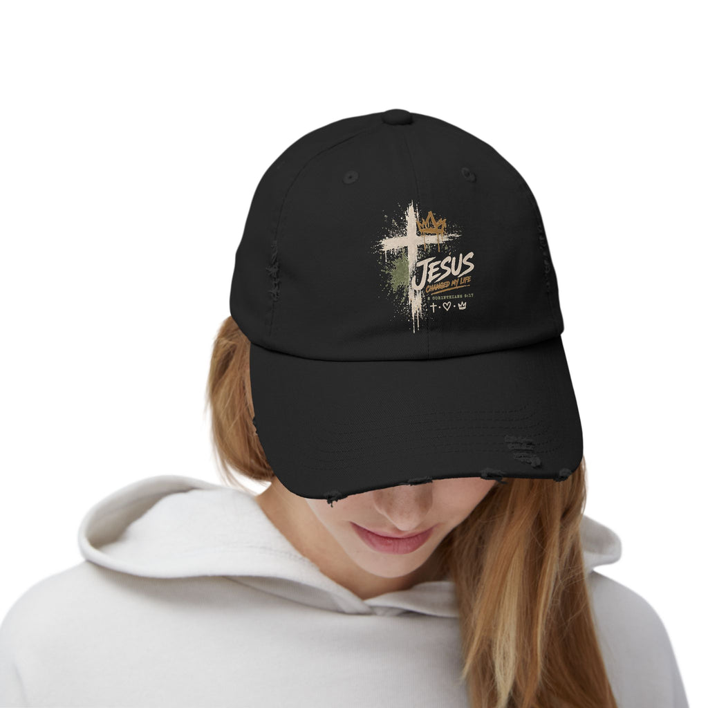 Distressed Black Baseball Cap — 'Jesus Saves' Cross Graphic