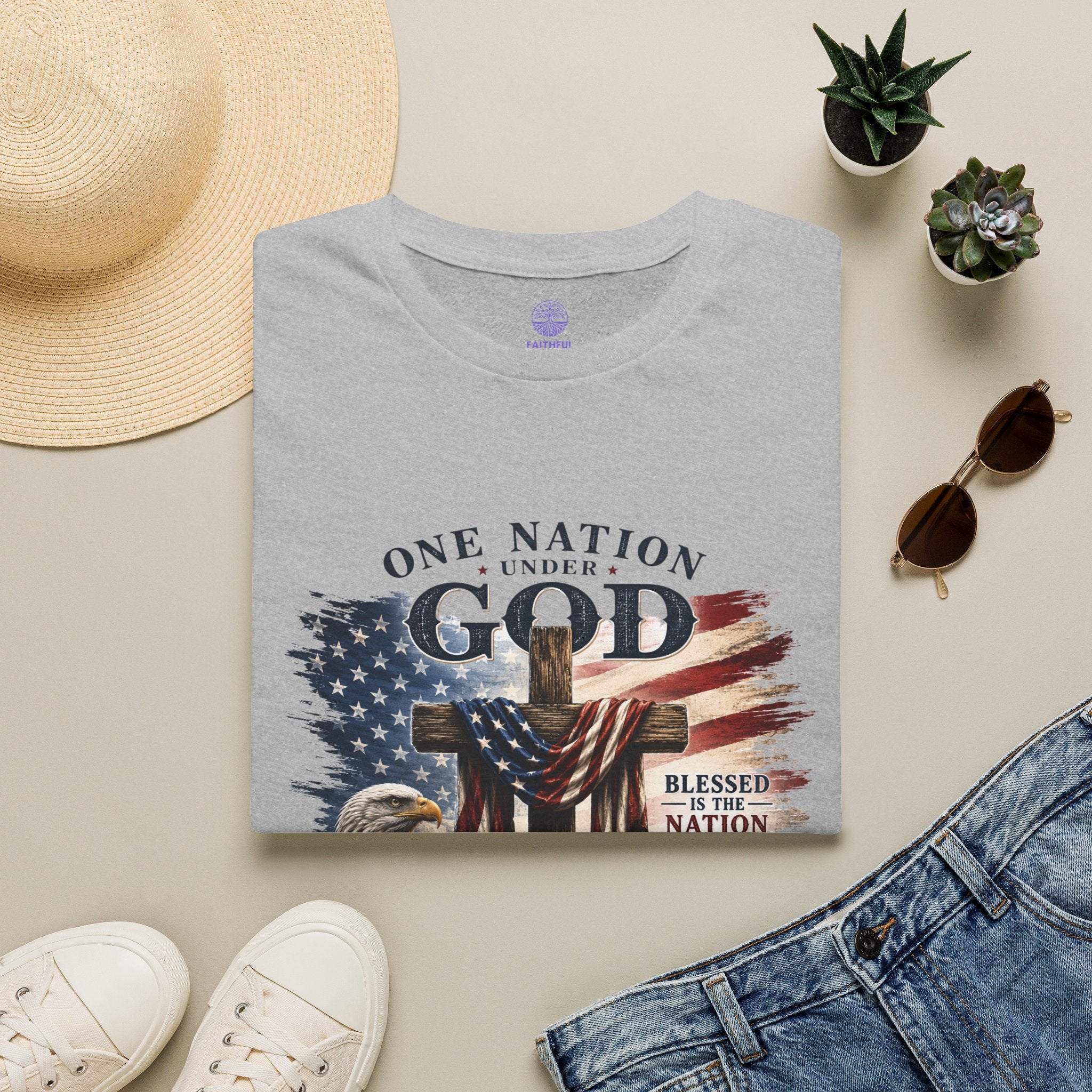 One Nation Under God T-Shirt — Patriotic American Flag Cross Design