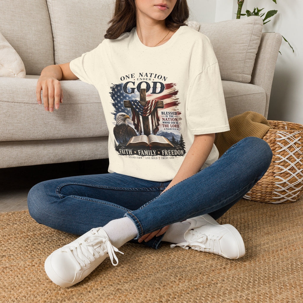 One Nation Under God T-Shirt — Patriotic American Flag Cross Design