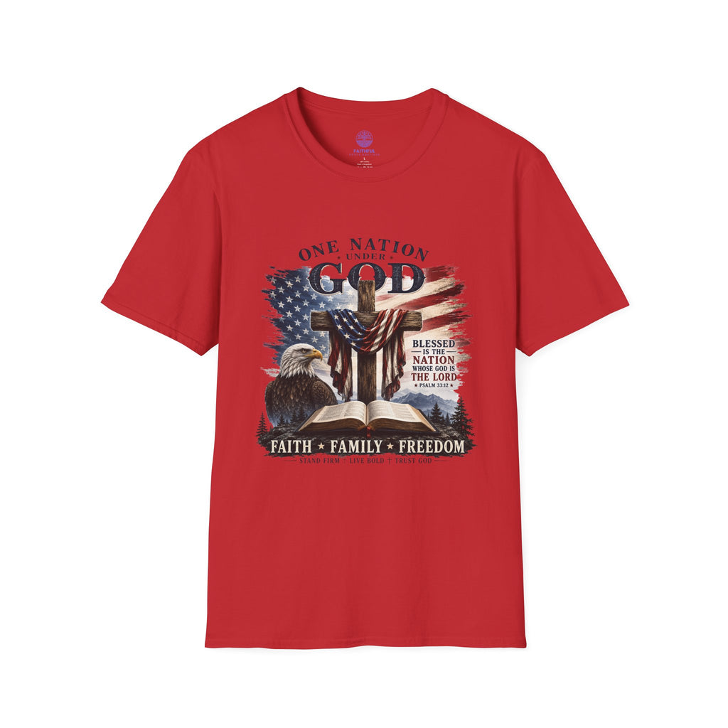 One Nation Under God T-Shirt — Patriotic American Flag Cross Design