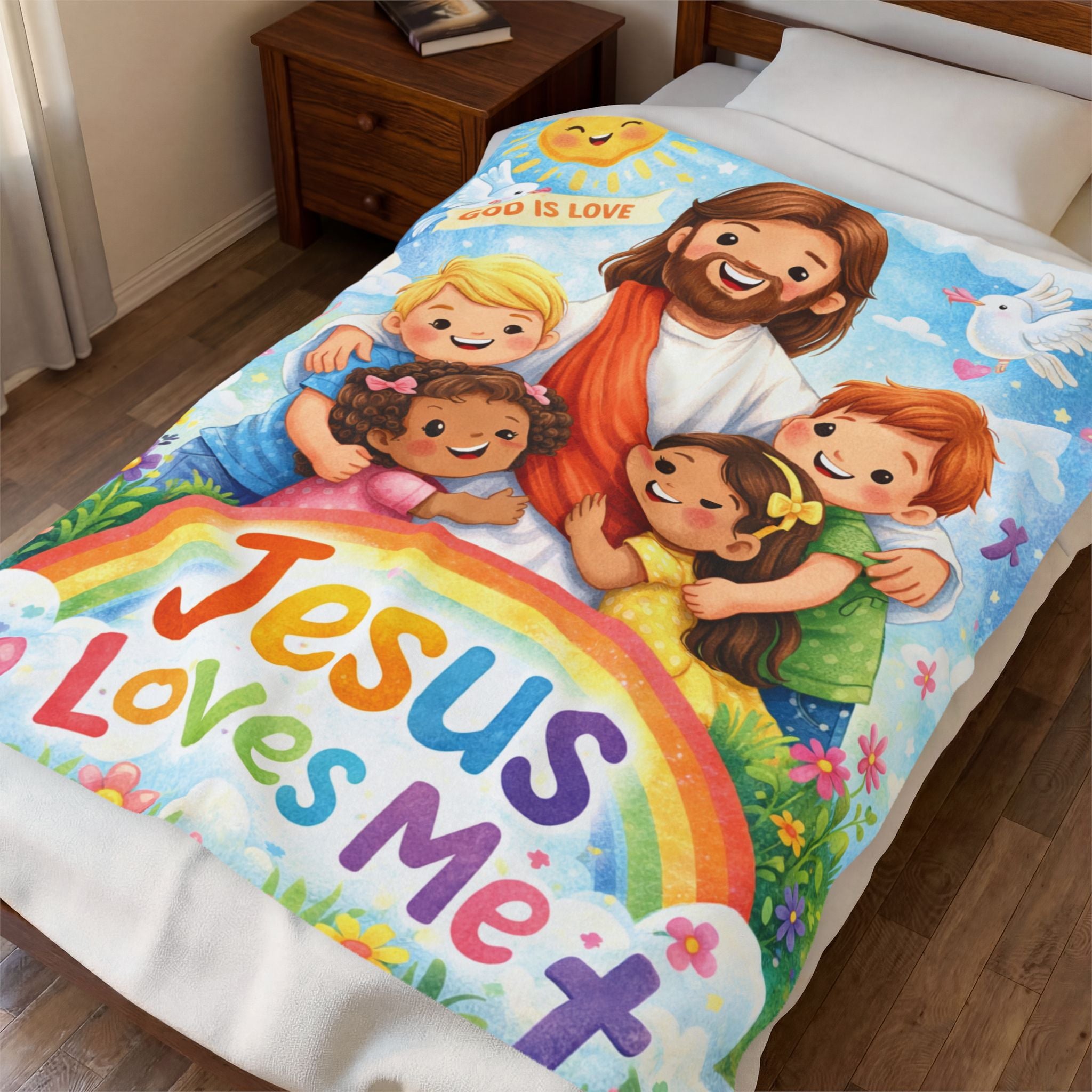 Kids' Jesus Loves Me Velveteen Plush Blanket – Christian Nursery Gift