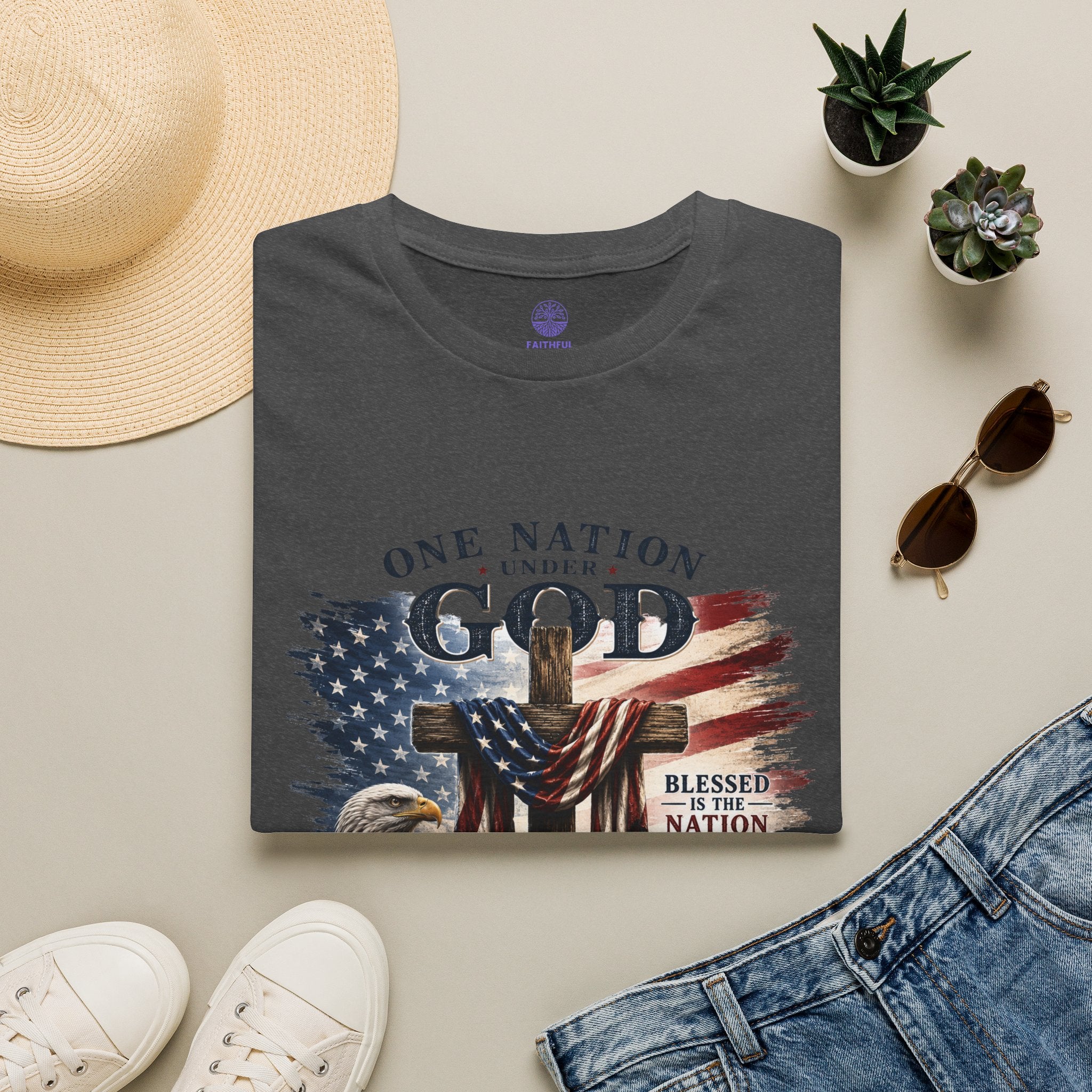 One Nation Under God T-Shirt — Patriotic American Flag Cross Design