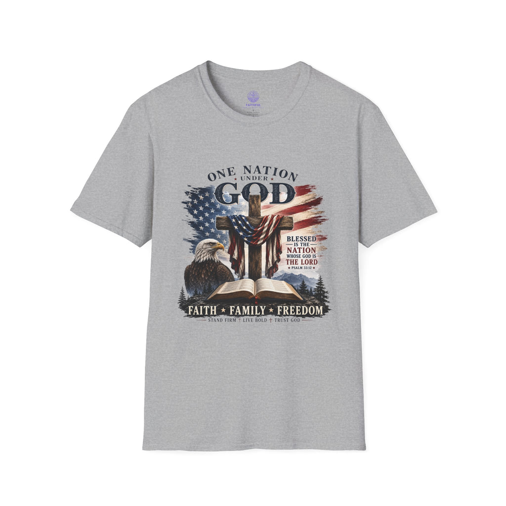 One Nation Under God T-Shirt — Patriotic American Flag Cross Design