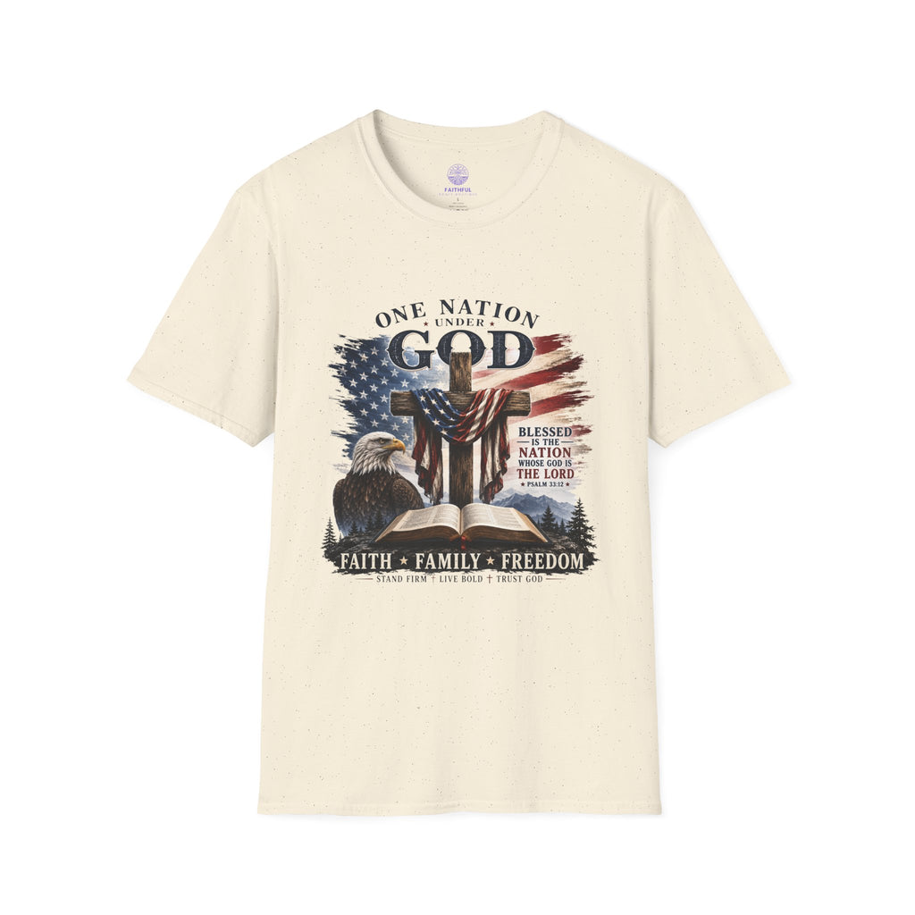 One Nation Under God T-Shirt — Patriotic American Flag Cross Design