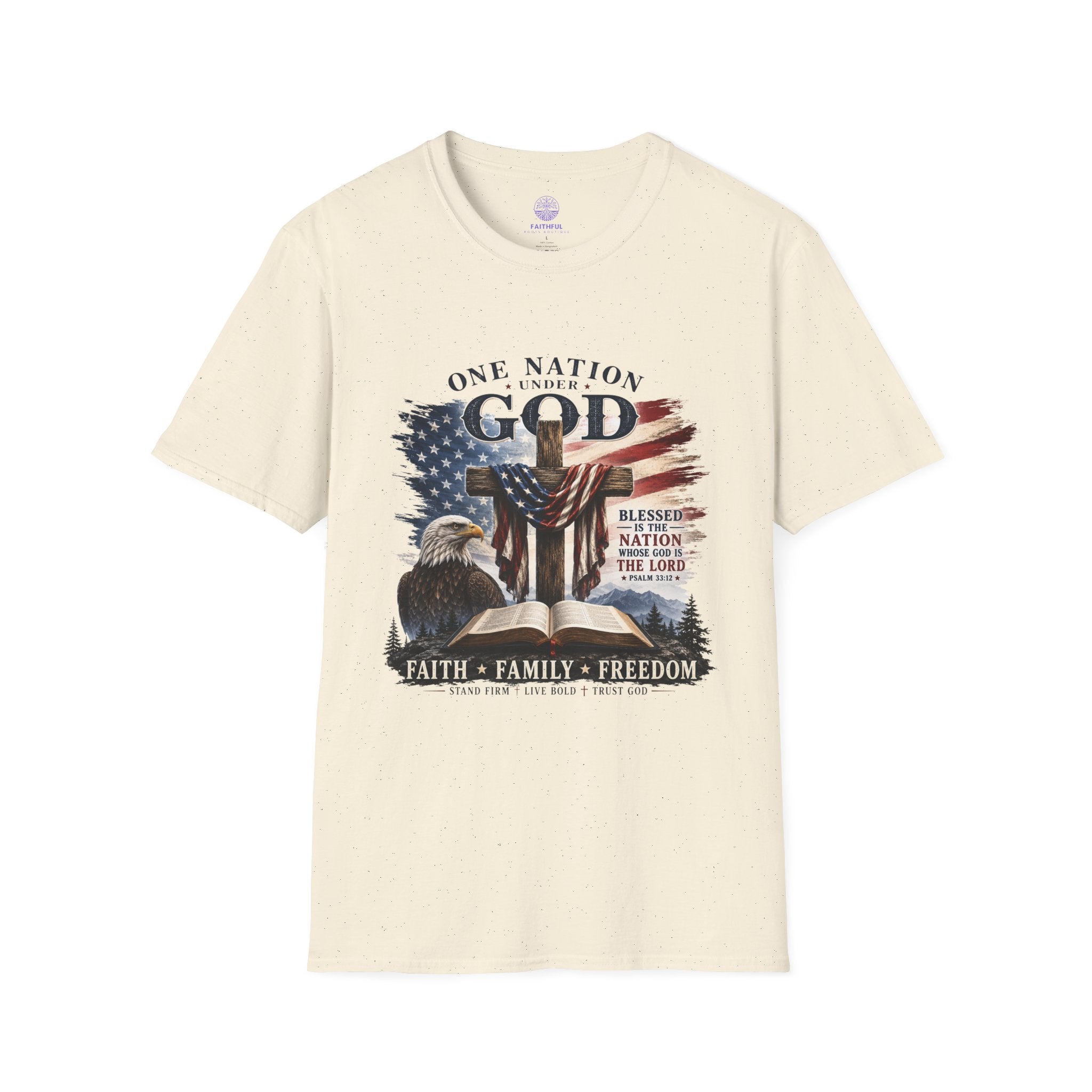 One Nation Under God T-Shirt — Patriotic American Flag Cross Design