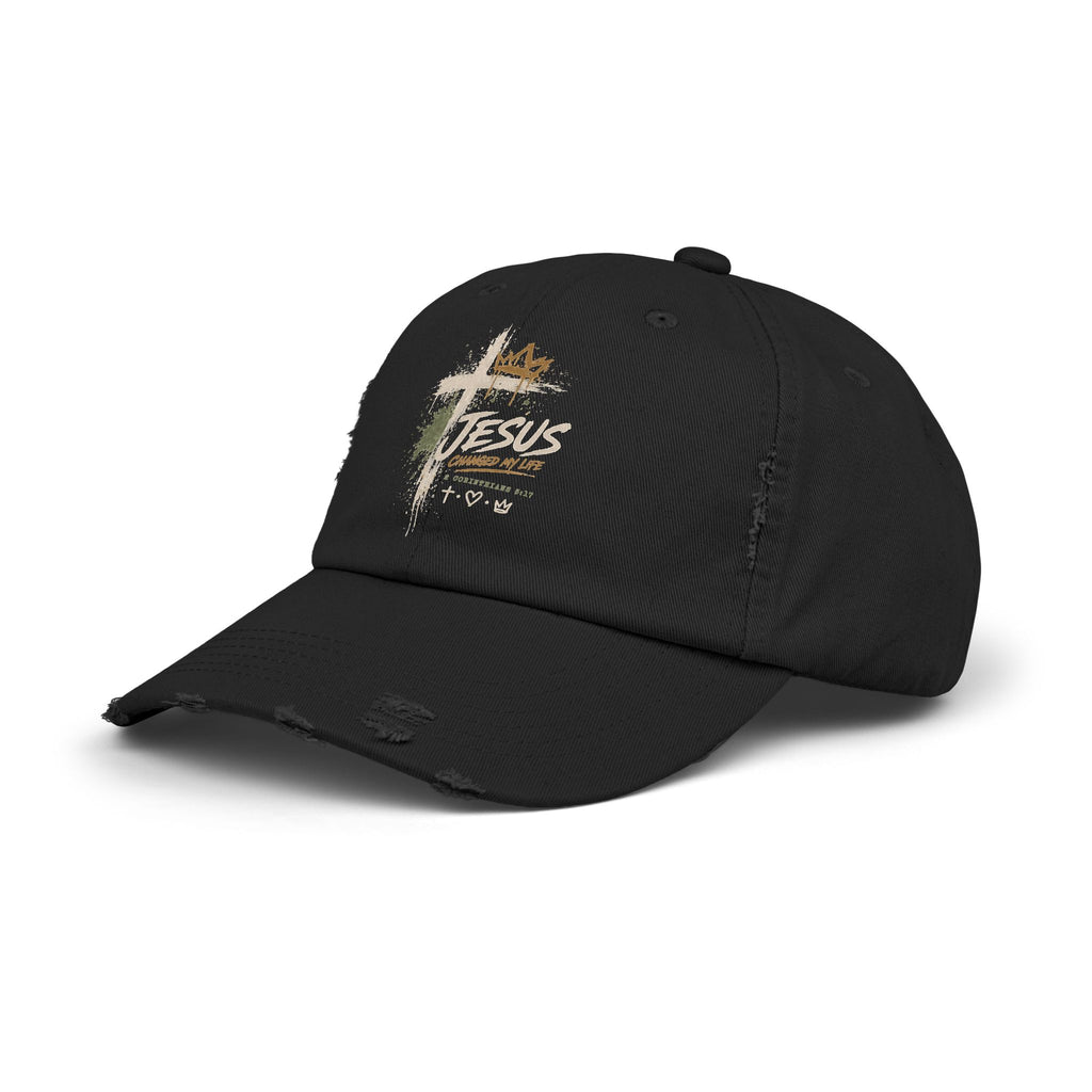 Distressed Black Baseball Cap — 'Jesus Saves' Cross Graphic