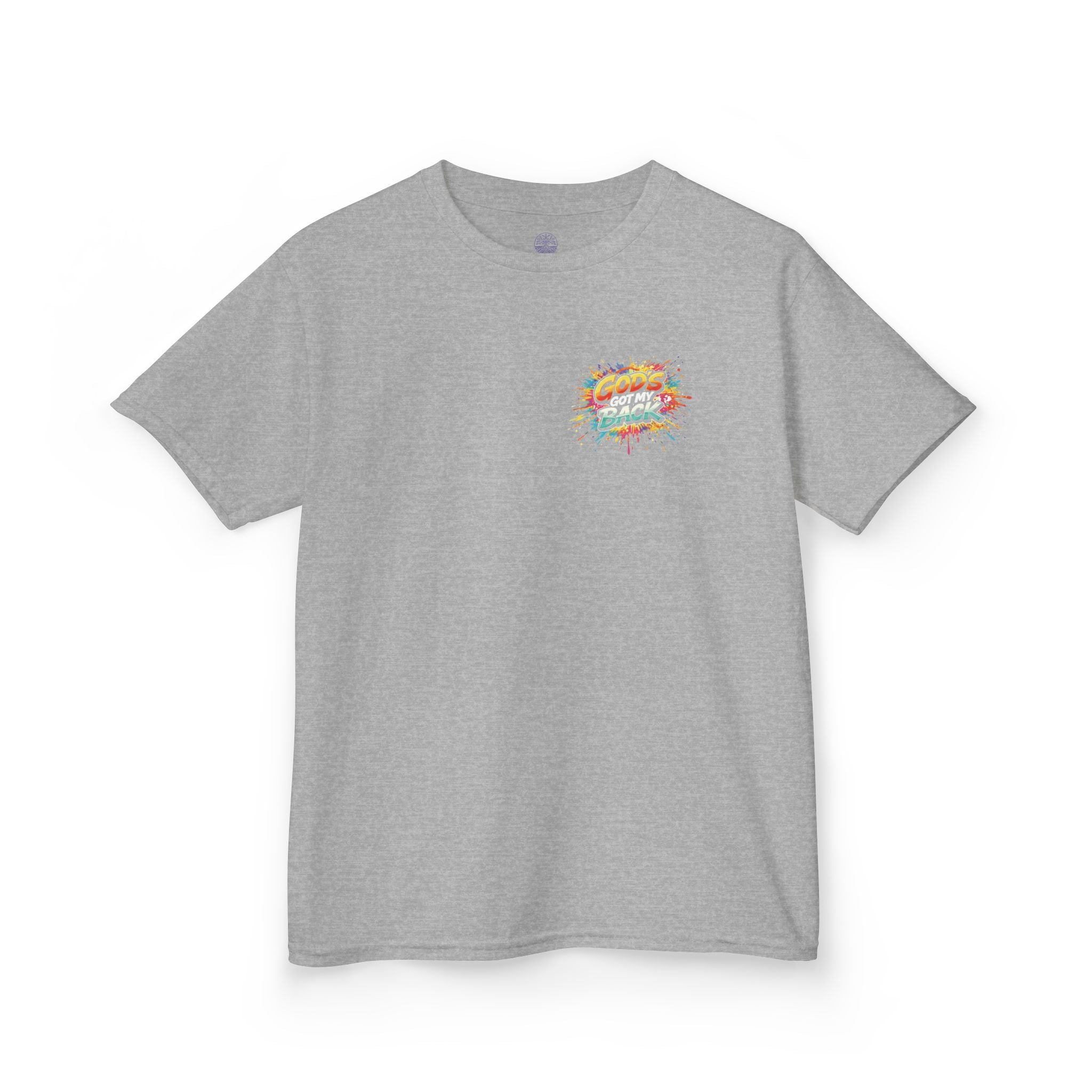 Kids Tee — "God's Got My Back" Colorful Skateboard Faith Shirt
