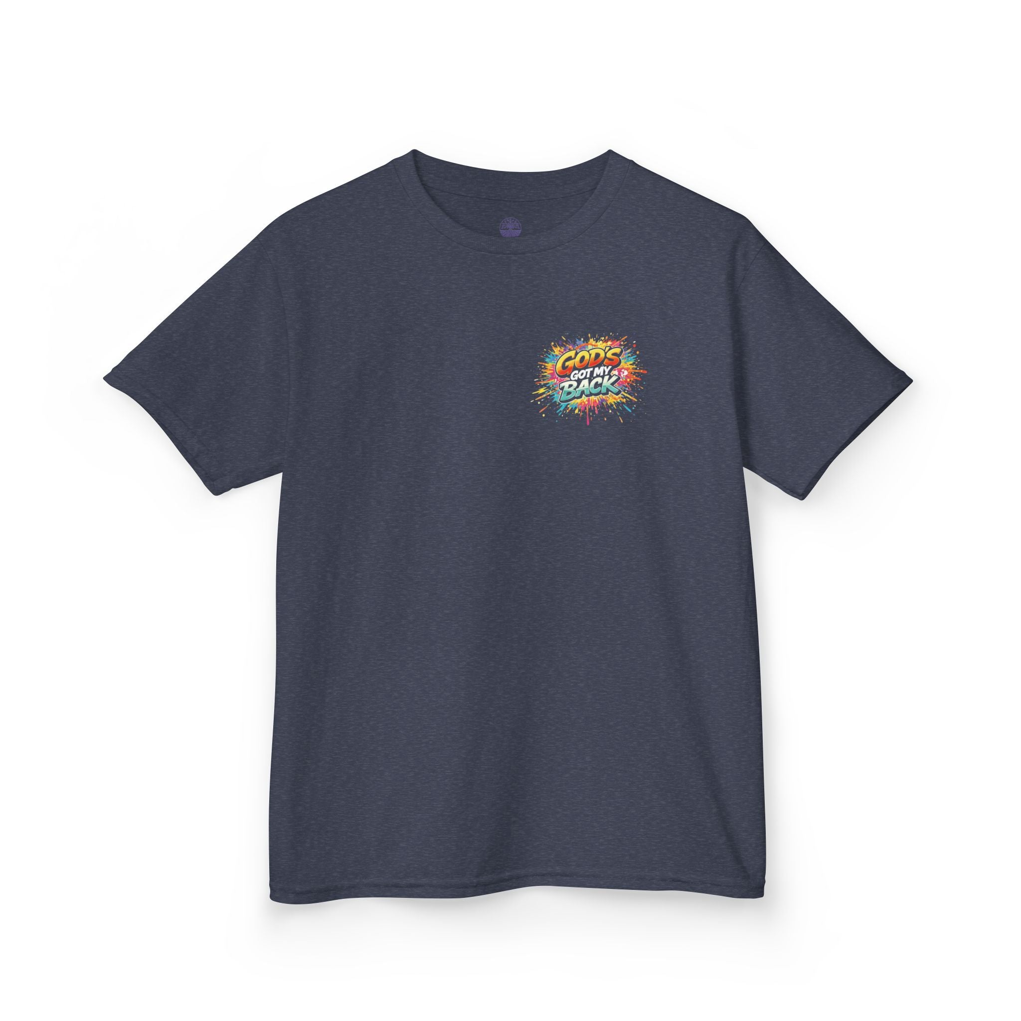 Kids Tee — "God's Got My Back" Colorful Skateboard Faith Shirt