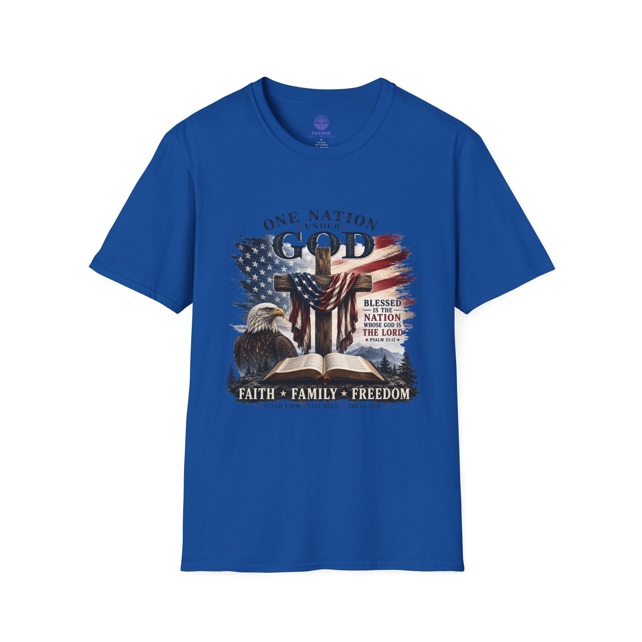 One Nation Under God T-Shirt — Patriotic American Flag Cross Design