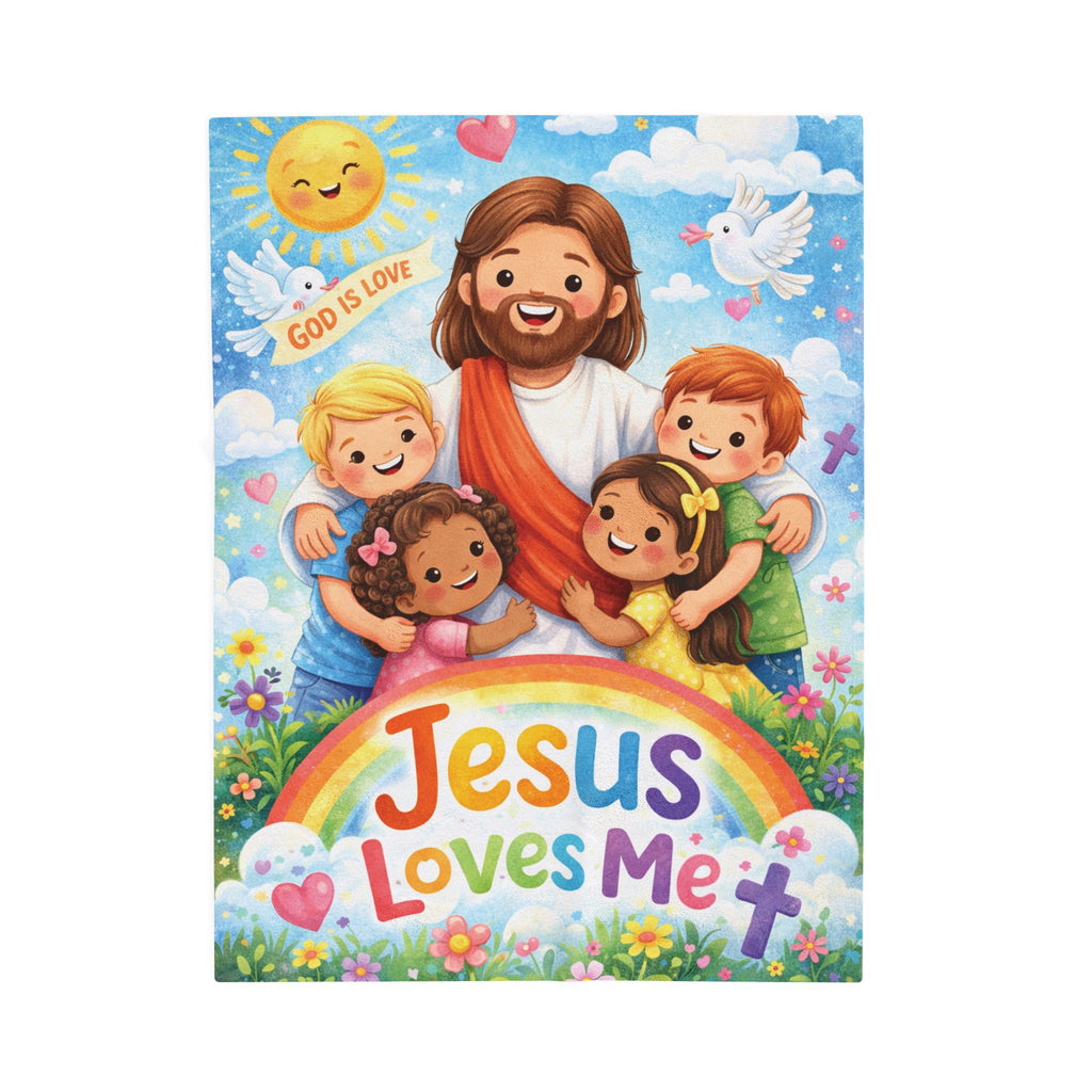 Kids' Jesus Loves Me Velveteen Plush Blanket – Christian Nursery Gift