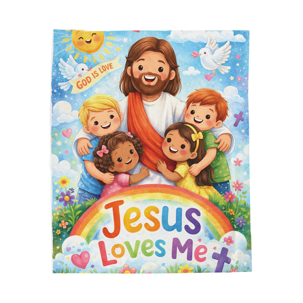 Kids' Jesus Loves Me Velveteen Plush Blanket – Christian Nursery Gift