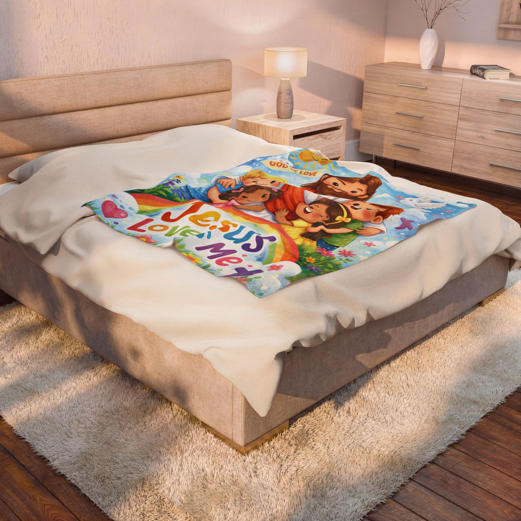 Kids' Jesus Loves Me Velveteen Plush Blanket – Christian Nursery Gift