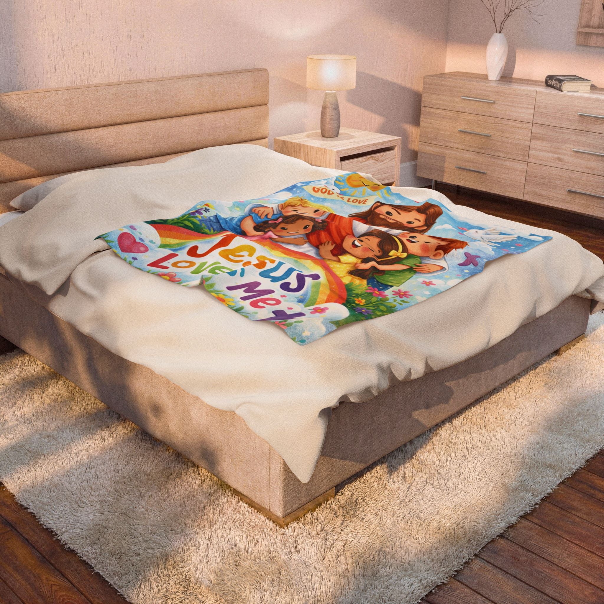 Kids' Jesus Loves Me Velveteen Plush Blanket – Christian Nursery Gift